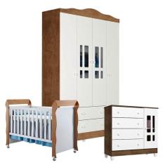 Imagem de Quarto De Bebê Ariel 4 Portas Com Berço Mirelle Branco Acetinado Amadeirado - Carolina