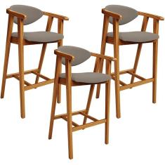 Imagem de Kit 03 Banquetas Alta Para Cozinha Bancada Bar Sala De Jantar Fixa Cecília L02 Bouclê Bege