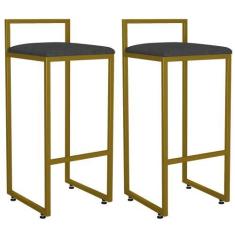 Imagem de Kit 02 Banquetas Altas Para Cozinha Sala De Jantar Hanna L02 Dourado L