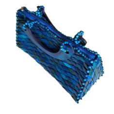 Imagem de Bolsa Artesanal Peças Madeira Envernizada Azul, Alça Curta