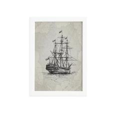 Imagem de Quadro Vintage Náutico Caravela Moldura  22x32cm - Quartinhos