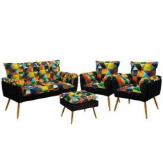 Imagem de Namoradeira E 2 Poltronas Beta Com Puff Lunar F-015 Sued Estampado Col