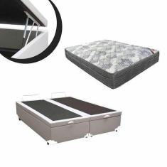 Imagem de Cama Box Baú Casal 138 Bipartido Sintético Branco Com Colchão- D26 Ort