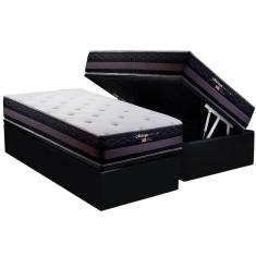 Imagem de Cama Box Baú Solteiro: Colchão Molas Herval Maxspring Málaga + Base CRC Suede Black(88x188)