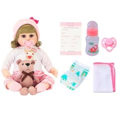 Imagem de Boneca Bebê Reborn Loira Coração e Acessórios Baby Star