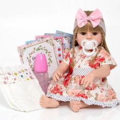 Imagem de Boneca Bebe Reborn Recem Nascida Loira Com Vários Acessórios - Cegonha