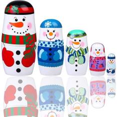 Imagem de Bonecas de nidificação russas Santa Snowman Matryoshka empilhamento de madeira