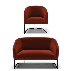 Imagem de Sofá Namoradeira E Poltrona Base Industrial Preto Stella Bouclê D03 - D'rossi Cor Terra