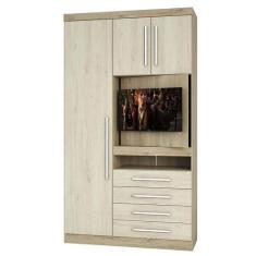 Imagem de Guarda Roupa Solteiro 3 Portas 4 Gavetas Com Painel Giratório Para Tv