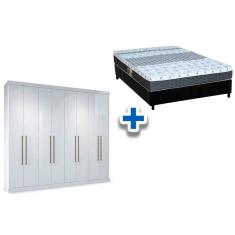 Imagem de Cama Box Casal + Colchão Class Castor + Guarda Roupa Master Vip 8.4 Branco