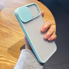 Imagem de Capa de proteção de câmera para iPhone 14 13 12 11 Pro Max X XR XS 7 8 Plus SE 2 Candy Soft Matte Bumper Slide Lens Capa transparente, azul, para iPhone 14 Plus