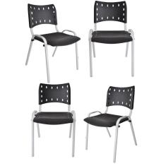 Imagem de Kit 4 Cadeiras Iso Para Escola Escritório Comércio Preto Base Branco