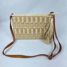 Imagem de Bolsa De Palha Feminina Tiracolo Col Alça Moda Praia Em Dois Tons Com 