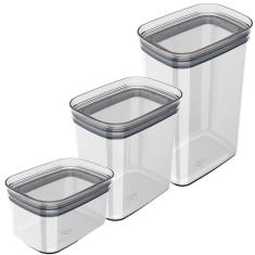 Imagem de Kit Potes Herméticos Retangulares 0,65L 1,5L E 2,3L Porta Mantimentos Com Tampa Natural