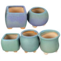 Imagem de HEMOTON Vasos pequenos de cerâmica para suculentas, vaso de flor decorativo, cacto, bonsai, recipiente, decoração de mesa para casa, escritório, varanda, 5 peças