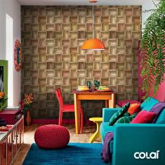 Imagem de Papel De Parede Adesivo Lavável Mosáico 3D De Madeiras 12M