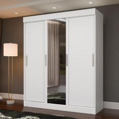 Imagem de Guarda-Roupa Casal Paris 3 Portas 2 Gavetas com Espelho Branco - J&a Móveis