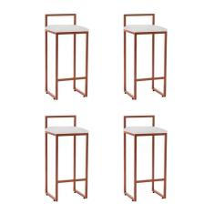 Imagem de Kit 4 Banquetas Bistrô Alta Industriais Em Aço Dori Cobre Assento Suede Branco Marrom