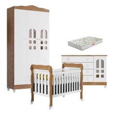 Imagem de Quarto de Bebê New Selena 3 Portas com Berço Lila e Cômoda Gran Selena Branco Acetinado Amadeirado e Colchão Gazin – Carolina Móveis