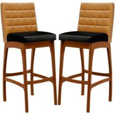 Imagem de Kit 02 Banquetas Altas Cozinha Sala Jantar Fixa Mila L02 Couríssimo Whisky Couríssimo Preto - Lyam Decor