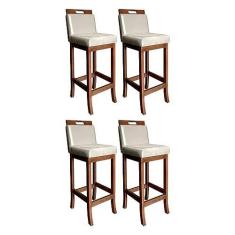 Imagem de Kit 4 Banquetas Estofadas Média Milão 94 Cm Madeira Maciça Suede Bege CCS