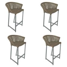 Imagem de Kit 4 Banquetas Reis em Corda Náutica e Base em Alumínio Cinza para Área Gourmet - Externa Rami