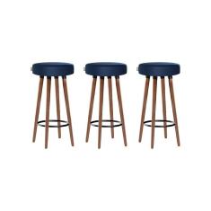 Imagem de Kit 3 Banquetas Moderna Alta Roma Slim Azul 70cm