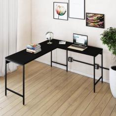 Imagem de Mesa de Escritório em L Estilo Industrial 150x140cm Active Preto Onix/Preto