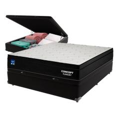 Imagem de Cama Box Baú Preto e Colchão Casal Concept Molas Ensacadas Plumatex