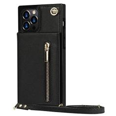 Imagem de Carteira com Zíper para iPhone 13 12 Mini 14 11 X XR XS Pro Max 7 8 Plus Estojo com Alça para Cartão Alça Crossbody Capa de Couro, Preto, Para iPhone 14 Pro