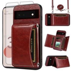 Imagem de Asuwish Capa de celular para Google Pixel 6 carteira com protetor de tela de vidro temperado, compartimento para cartão de crédito, alça transversal, suporte de ombro, acessórios para celular Pixel6