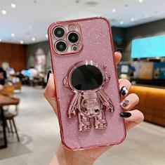 Imagem de Capa Galvanizada Astronauta para iPhone 11 12 13 14 Pro Max XS Max X XR 14 Plus 13 Pro Capa Soft Glitter Kickstand, T4, para iPhone 11Pro Max