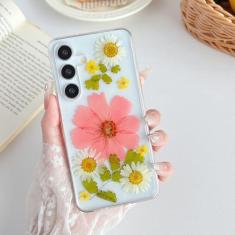 Imagem de XIZYO Capa para Samsung Galaxy S24 linda flor floral transparente padrão de margaridas estéticas flores secas mulheres meninas glitter fino TPU bumper capa protetora à prova de choque para S24, flor