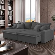 Imagem de Sofá Cama Áustria 3 Lugares Retrátil Reclinável 210cm Veludo Cinza