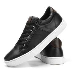 Imagem de Tenis Masculino Em Couro Confortável Sapatenis Casual -Preto - Gaelsho