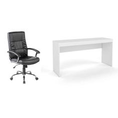 Imagem de conjunto de mesa marselha branca com cadeira de escritório presidente giratória com relax e plus preta