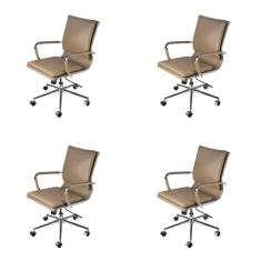 Imagem de Kit 4 Cadeiras para Escritório Diretor Design Italiano Estofada em Sintético 3304 Or Design Caramelo