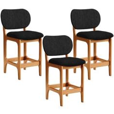 Imagem de Kit 03 Banquetas Baixa Bar Cozinha E Sala De Jantar Fixa Betta L02 Imbuia Linho Chumbo - Lyam Decor