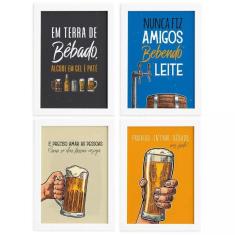 Imagem de Quadros Com Frases Cerveja Moldura  33X43cm Kit 4Un