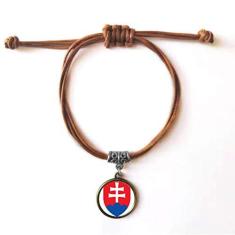 Imagem de DIYthinker Pulseira de couro com emblema nacional da Eslováquia Europa pulseira marrom joia presente
