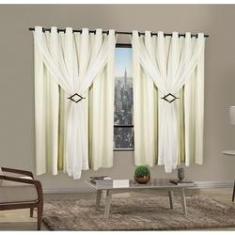 Imagem de Cortina Corta Luz 2,00m X 1,70m 100% Blackout Com Voil Palha Para Sala Ou Quarto Para Varão Simples