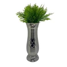 Imagem de Vaso Alto Com Trabalhado Luxo Prata E Planta Artificial