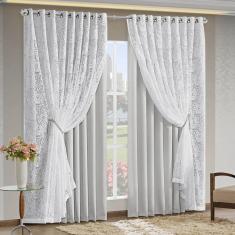 Imagem de Cortina Monalisa 3,00m x 2,70m Varão Simples Tecido Blackout Com Renda Floral - Gelo