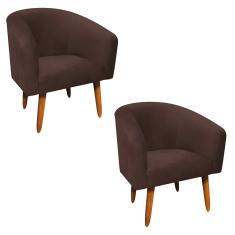 Imagem de Kit 02 Poltronas Stella Suede Marrom Pés Palito Castanho D'Rossi