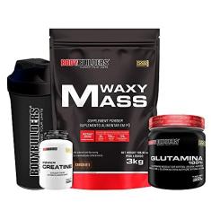 Imagem de Kit Hipercalórico Waxy Mass 3kg + Glutamina 300g + Power Creatina 100g + Coqueteleira - Bodybuilders