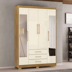 Imagem de Guarda-Roupa Solteiro Reus 4 Portas 3 Gavetas com Espelho Natural/Champanhe - Pnr Móveis