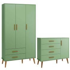 Imagem de Comoda Sapateira e Guarda Roupa Isis Retrô 3 Portas 2 Gavetas Botanico Fosco - Reller