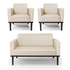 Imagem de Sofá Namoradeira com 2 Poltronas Base de Madeira Fixa Preto Marisa Corino Bege D03 - D`Rossi