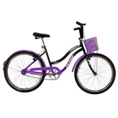 Imagem de Bicicleta Retrô Vintage Aro 26 Feminina Beach Preto Com Lilás - Dalann