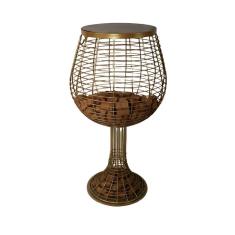 Imagem de Mesa Porta Rolhas de Chão Dourada com Tampa de Madeira Pinus 77cm